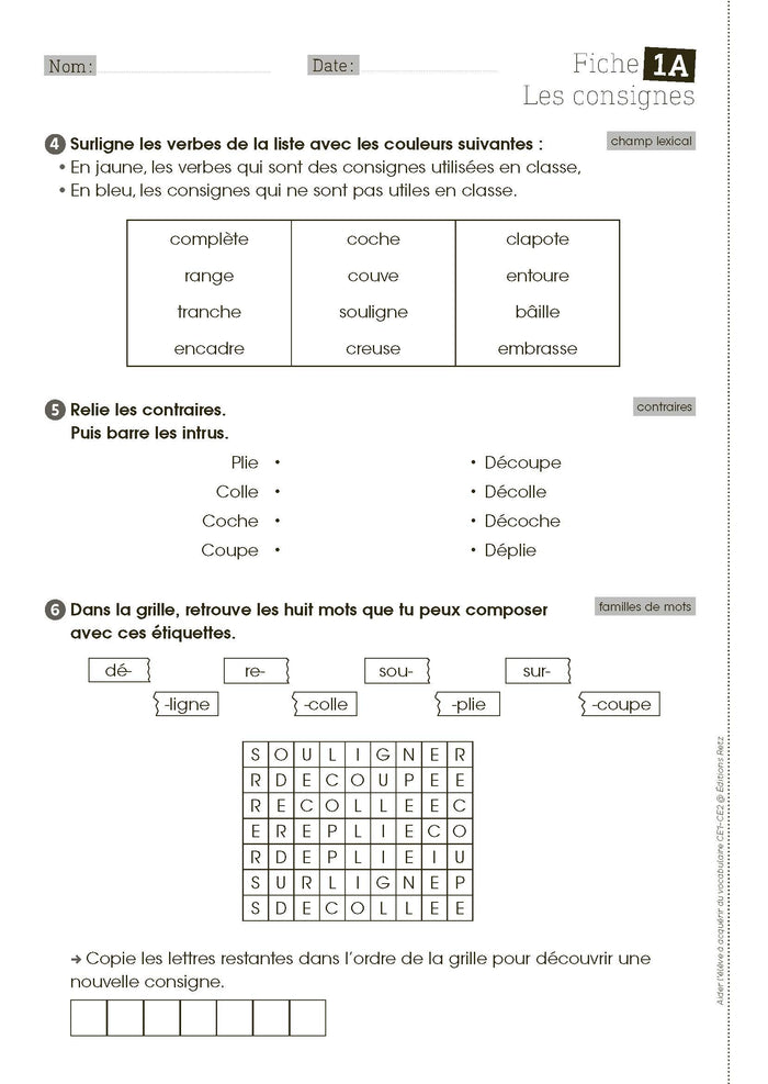 Aider l'élève à acquérir du vocabulaire CE1-CE2