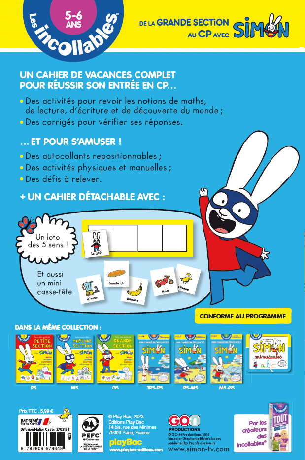 Cahier de vacances 2025 Simon - Les incollables