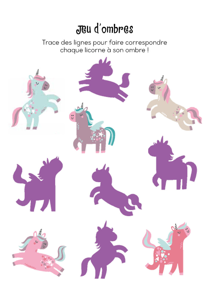Bloc d'activités avec feutres: les licornes