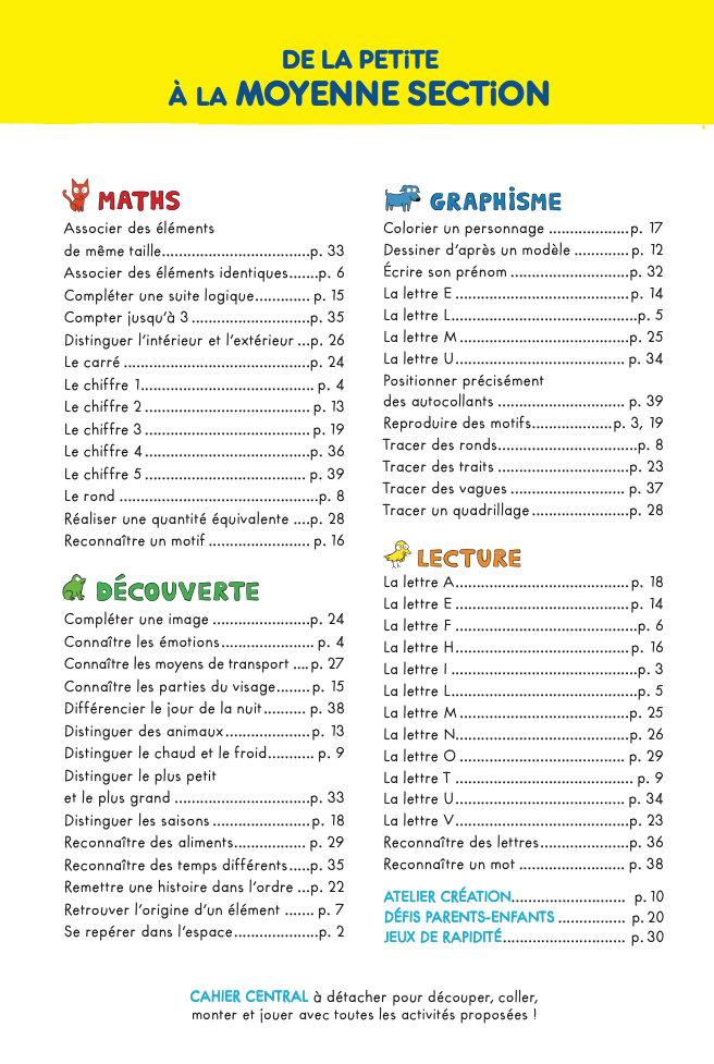 Cahier de vacances Simon - Les incollables - Petite Section à Moyenne Section