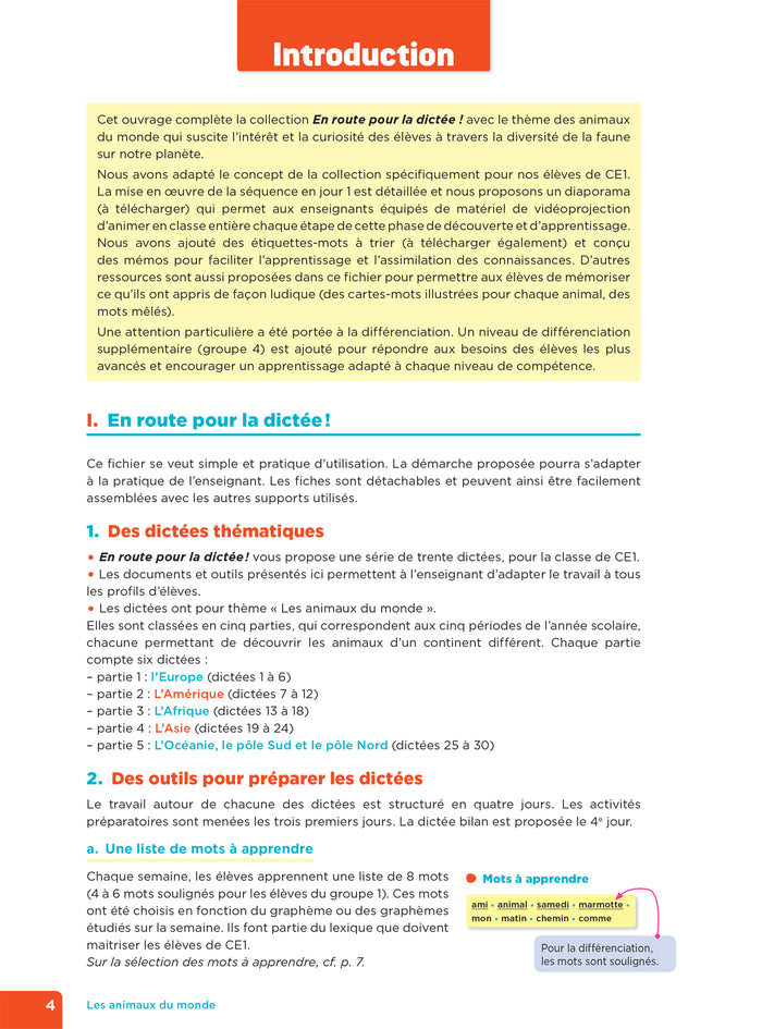 En route pour la dictée ! CE1 - Les animaux du monde