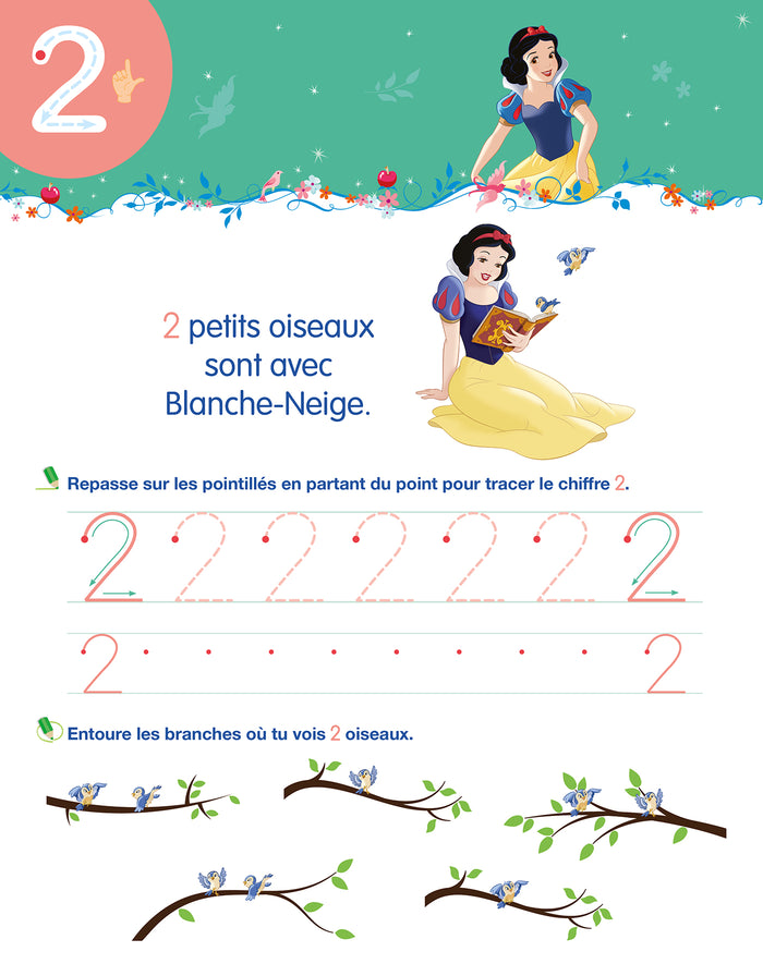 Disney - Princesses - Mon cahier effaçable - J'écris les nombres et je compte
