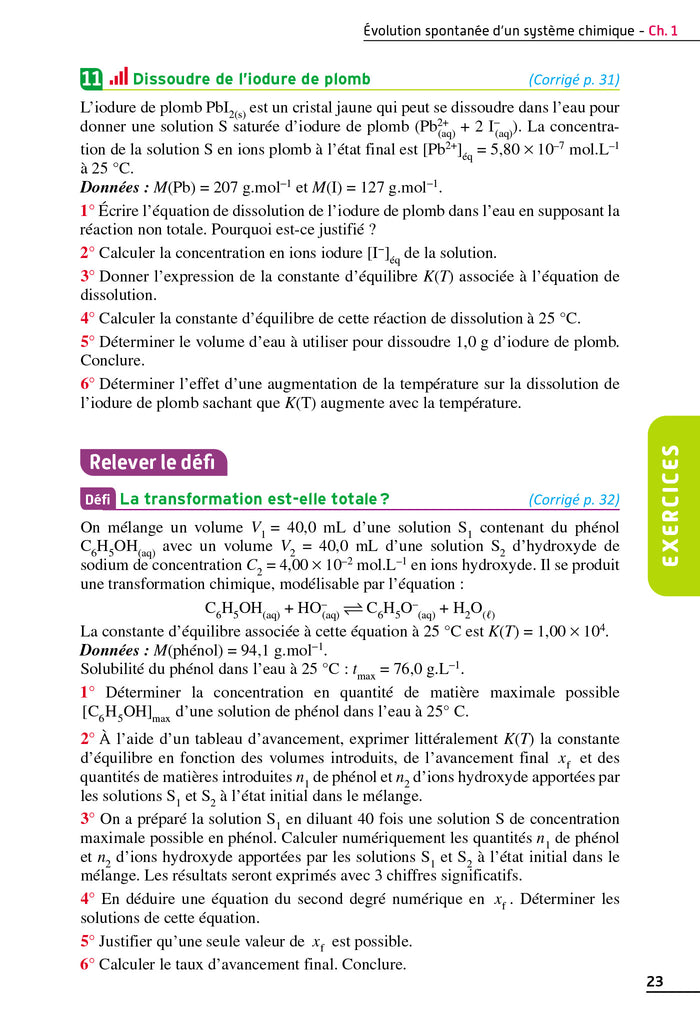 Exos résolus spécialité Physique-Chimie Tle
