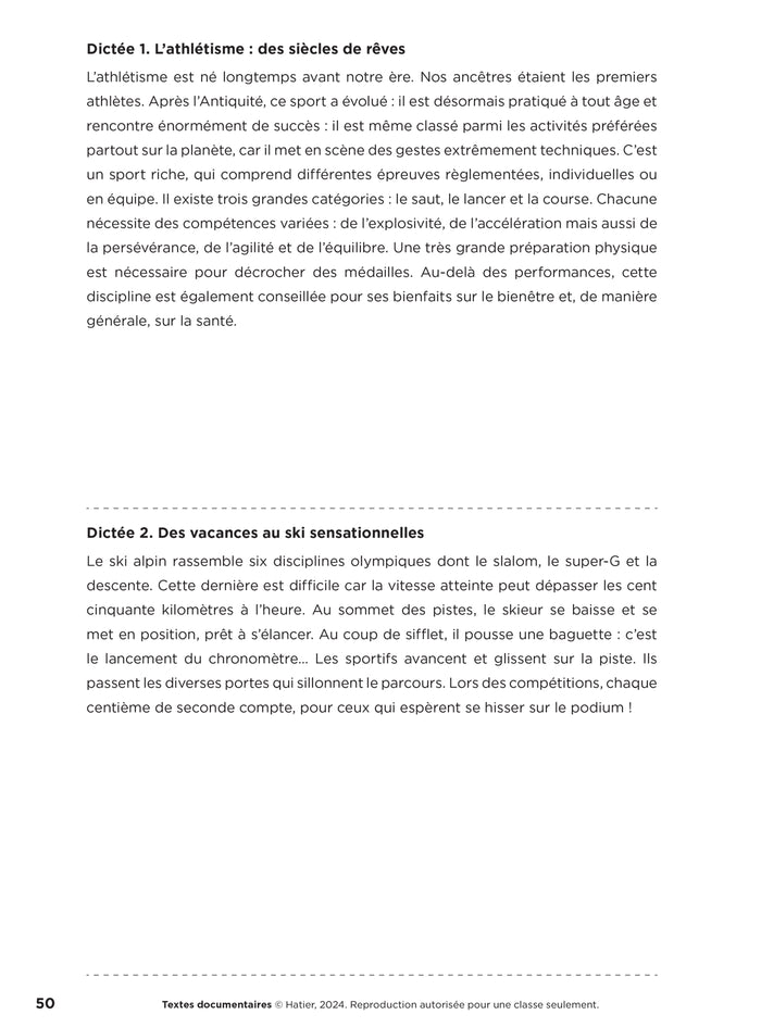 En route pour la dictée CE2-CM1 ! Vive le sport ! Ed. 2024 - Fichier de l'enseignant