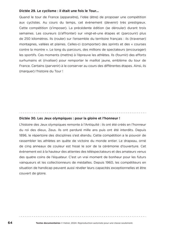 En route pour la dictée CE2-CM1 ! Vive le sport ! Ed. 2024 - Fichier de l'enseignant