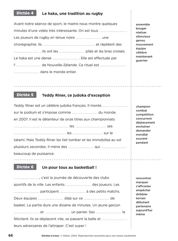 En route pour la dictée CE2-CM1 ! Vive le sport ! Ed. 2024 - Fichier de l'enseignant
