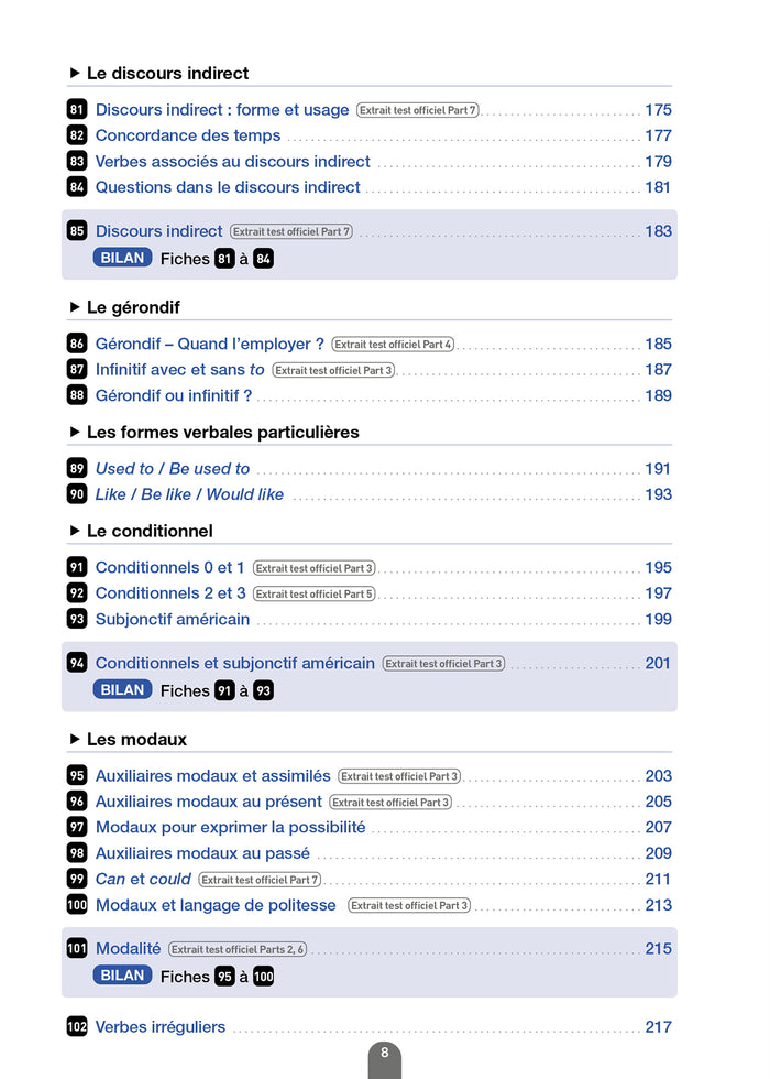 Les 100 fiches de grammaire du test TOEIC® (conforme au nouveau test TOEIC)