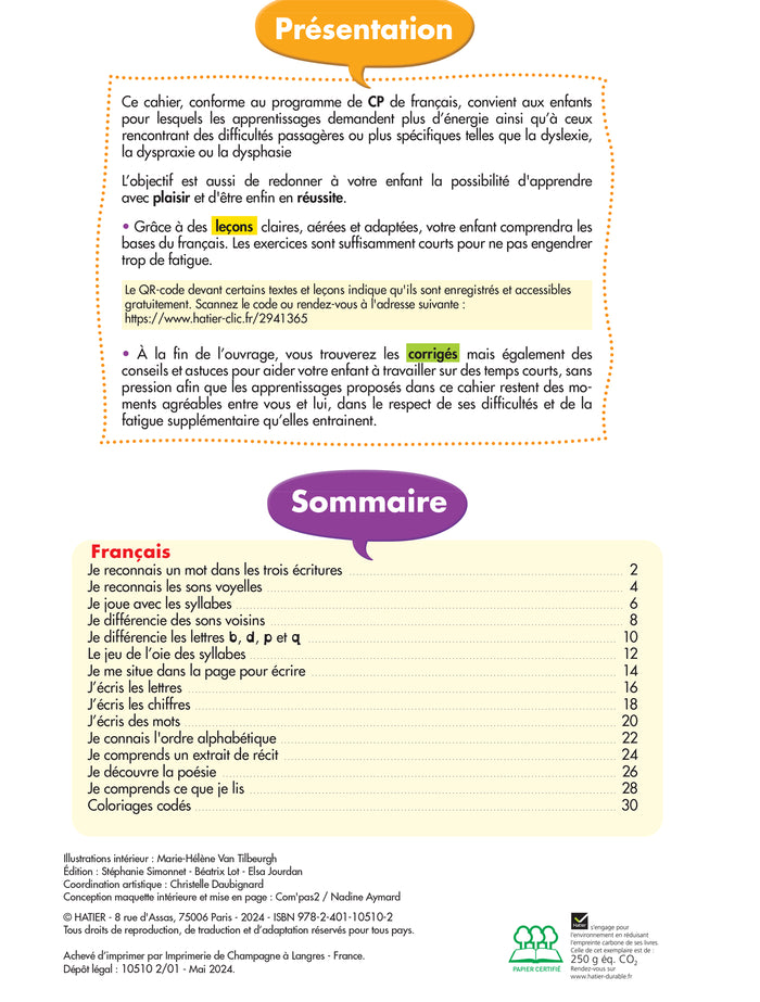 Mon cahier de français facile DYS ! CP - 6 ans