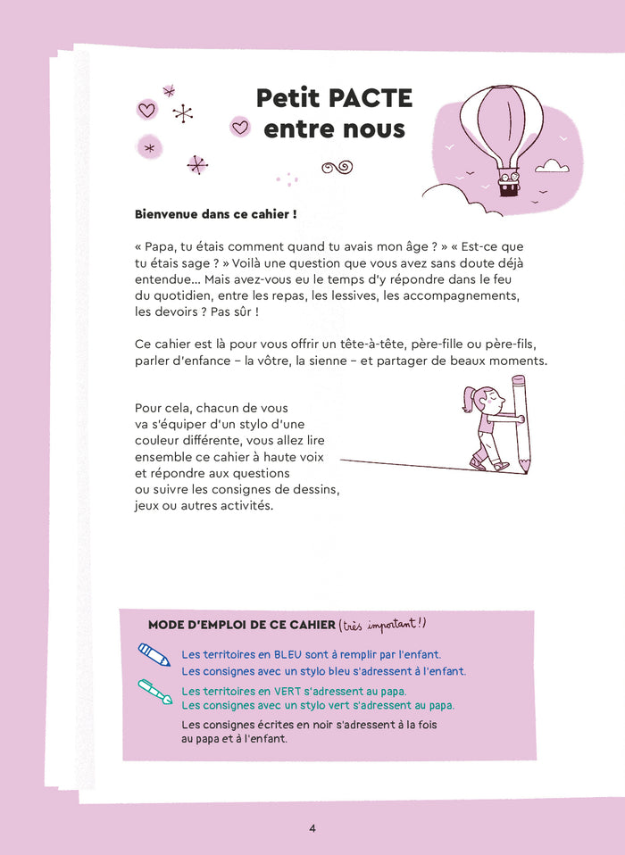 Mon cahier complice à remplir avec mon papa