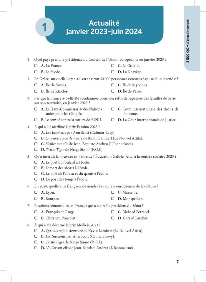 3 500 QCM d'actualité et de culture générale 2025 - Catégories B et C