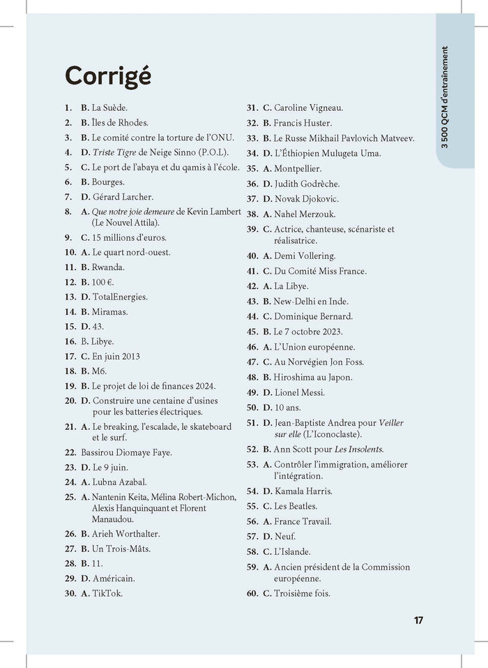 3 500 QCM d'actualité et de culture générale 2025 - Catégories B et C