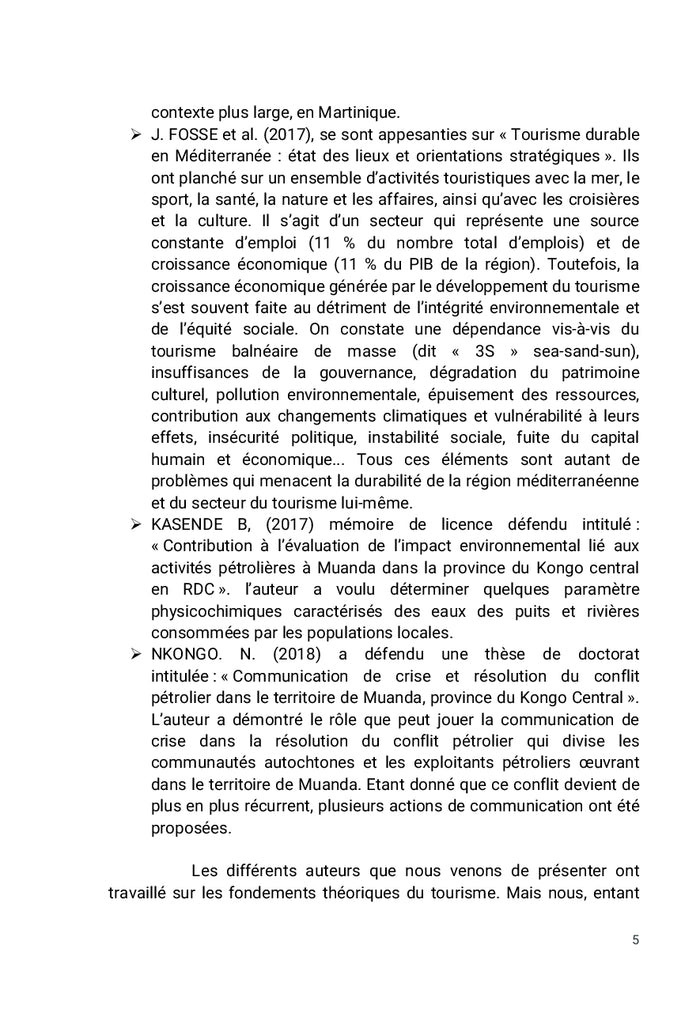Activités touristiques et indicateurs du tourisme durable à Muanda/RDC