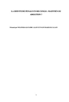 LA SERVITUDE PENALE EN RD CONGO :