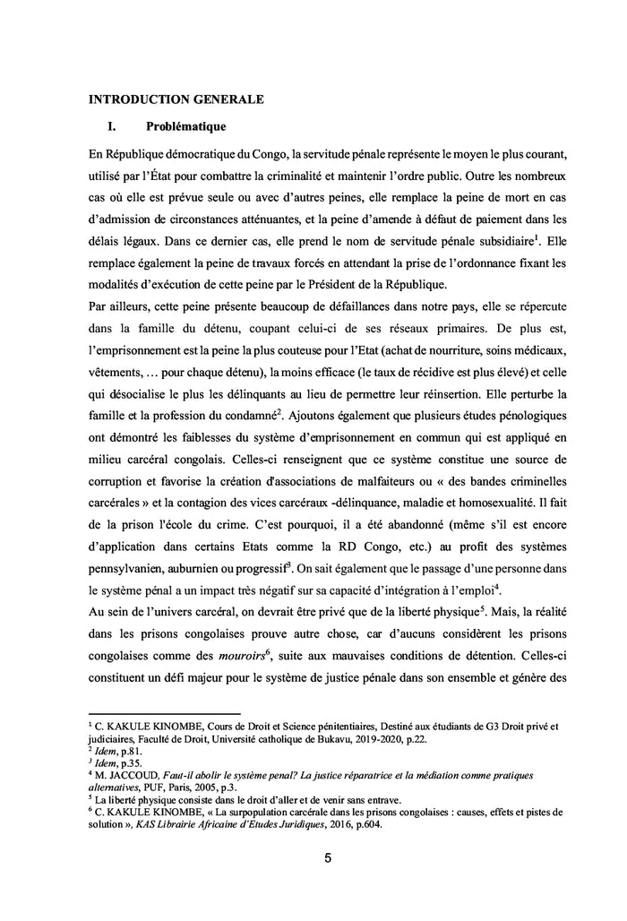 LA SERVITUDE PENALE EN RD CONGO :