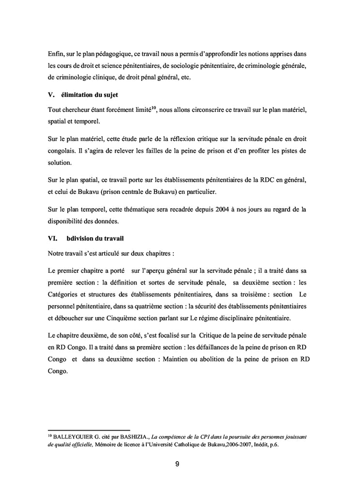 LA SERVITUDE PENALE EN RD CONGO :