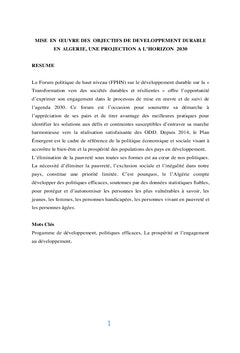 Mise en oeuvre des objectifs de développement durable en Algérie