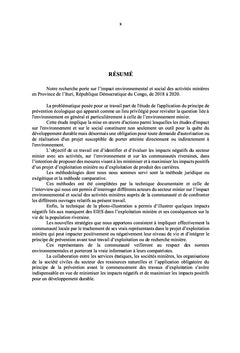 Impact environnemental et social des activités Minières en ITURI/RDC