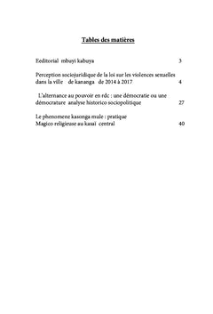LES CAHIERS DU CRESH KASAI CENTRAL Volume spécial 1 premier semestre