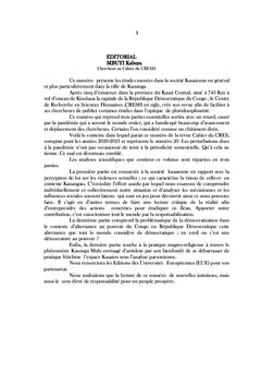 LES CAHIERS DU CRESH KASAI CENTRAL Volume spécial 1 premier semestre