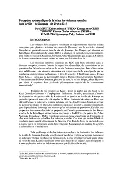 LES CAHIERS DU CRESH KASAI CENTRAL Volume spécial 1 premier semestre