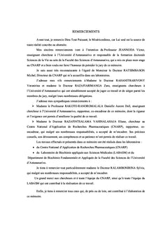 Etudes Chimique et Biologique des Extraits d'Anthospermum Perrieri