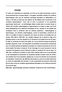 Agroclimatologie de la production de l'anacardier en Guinée-Bissau