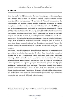 Relance économique par les dépenses publiques au Cameroun