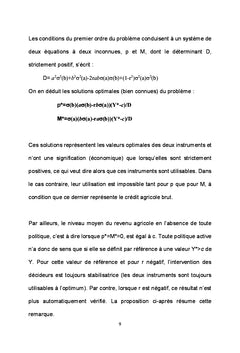 Optimalite de la politique agricole