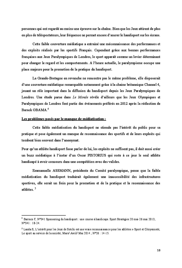 La promotion de la pratique Handisport