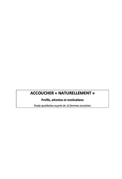 Accoucher "naturellement". Profils, attentes et motivations