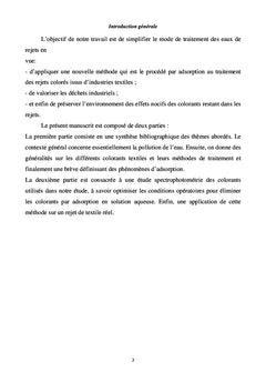 Rapport de Recherches sur l'elimination des Colorants de Textile
