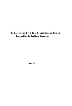 La reforme du droit de la concurrence en Chine