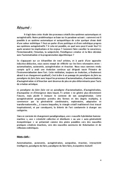 Processus créatifs et systèmes autogénératifs