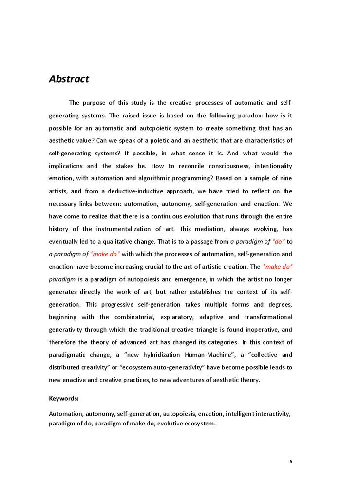 Processus créatifs et systèmes autogénératifs