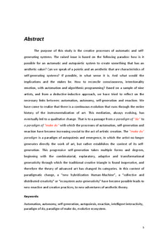 Processus créatifs et systèmes autogénératifs