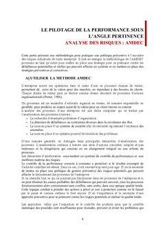 Methodes pour piloter la performance : cas d'application en entreprise