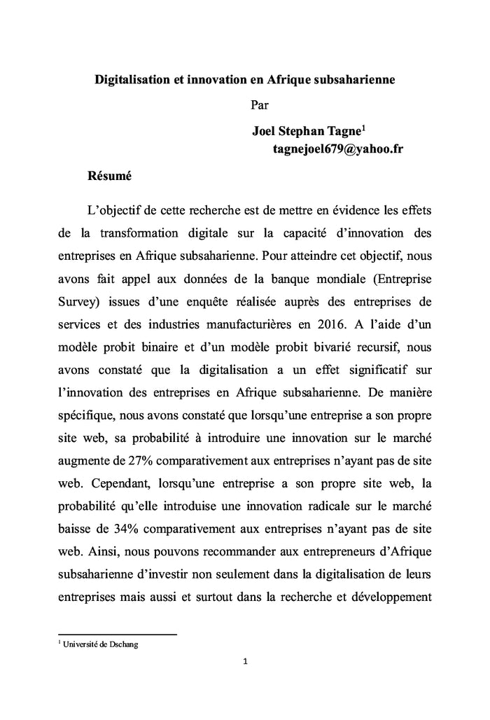 Digitalisation et innovation en Afrique subsaharienne