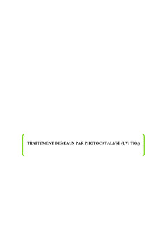 Traitement Des eaux Par Photocatalyse (UV / TiO2)