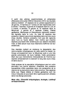 Diversite et ecologie des poissons de la riviere Lubilanji, K. OR/RDC