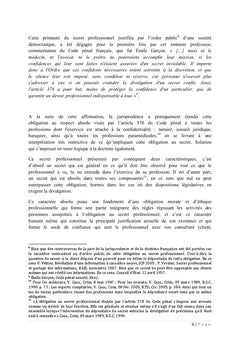 Le secret professionnel et l'obligation de dénonciation