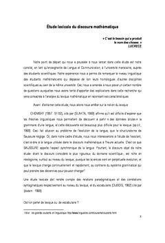 Etude lexicale du discours mathematique