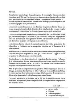 Relation entre la microstructure et les proprietes des aciers frittes