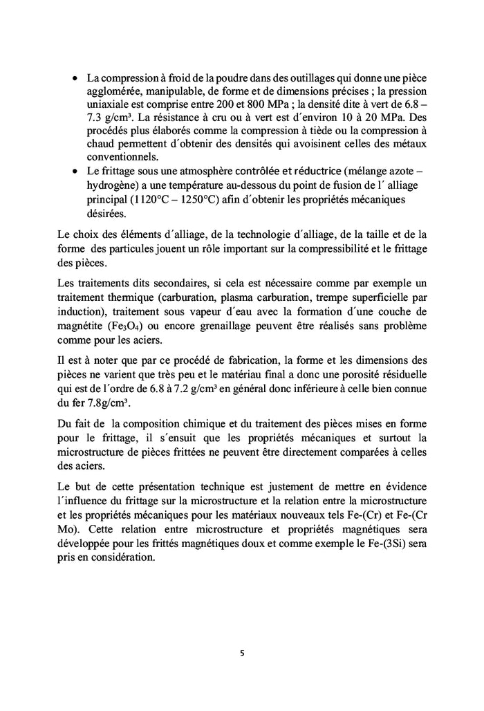 Relation entre la microstructure et les proprietes des aciers frittes