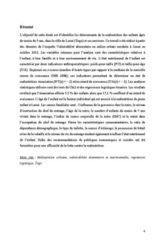 Déterminants de la malnutrition en milieu urbain: Cas de Lomé (Togo)