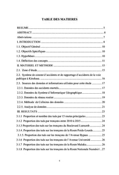 Les accidents mortels de la voie publique à Kinshasa entre 2010 et 2015