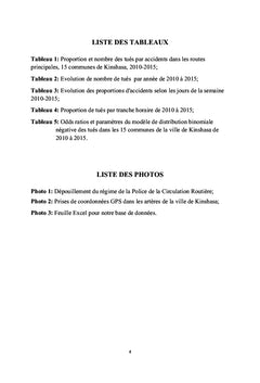 Les accidents mortels de la voie publique à Kinshasa entre 2010 et 2015