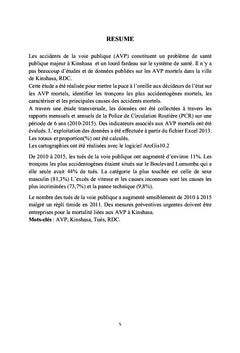 Les accidents mortels de la voie publique à Kinshasa entre 2010 et 2015