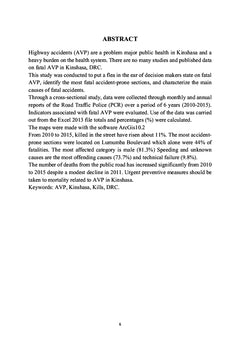 Les accidents mortels de la voie publique à Kinshasa entre 2010 et 2015