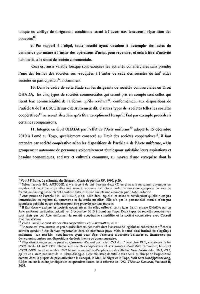 Les dirigeants de societes commerciales en droit OHADA