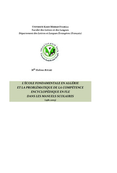L'école fondamentale en Algérie et la compétence encyclopédique en FLE